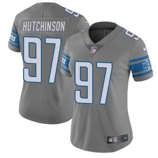Women Detroit Lions #97 Aidan Hutchinson Grey Vapor Limited Stitched Football Jersey 28Run Smaller 2