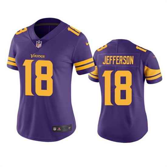 Women Minnesota Vikings #18 Justin Jefferson Purple Limited Rush Stitched NFL Jersey