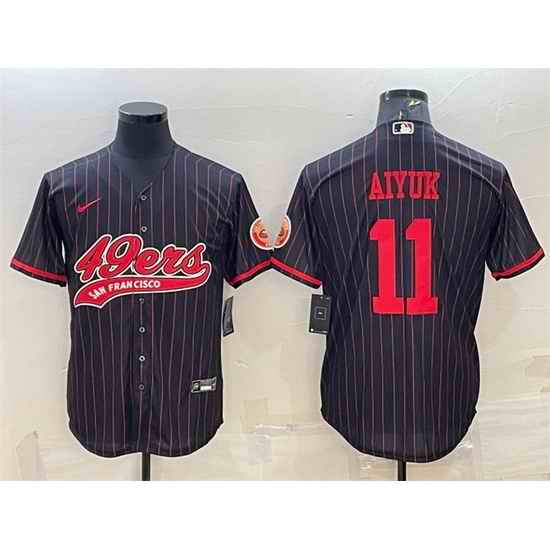 Men San Francisco 49ers #11 Brandon Aiyuk Black With Patch Cool Base Stitched Baseball Jersey