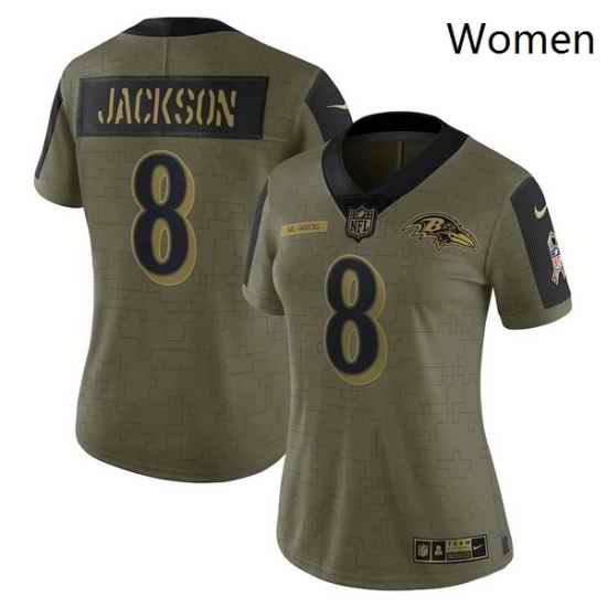 Women's Baltimore Ravens Lamar Jackson Nike Olive 2021 Salute To Service Limited Player Jersey