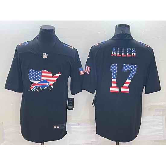 Men Buffalo Bills #17 Josh Allen Black USA Flag Limited Stitched Jersey