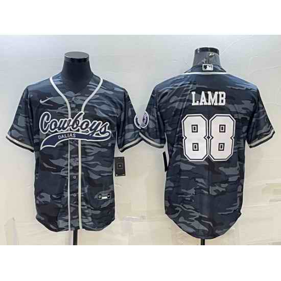 Men Dallas Cowboys #88 CeeDee Lamb Grey Camo With Patch Cool Base Stitched Baseball Jersey