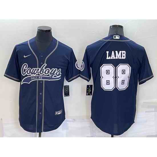 Men Dallas Cowboys #88 CeeDee Lamb Navy Cool Base Stitched Baseball Jersey