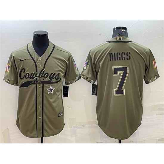 Men Dallas Cowboys #7 Trevon Diggs 2022 Olive Salute To Service Cool Base Stitched Baseball Jersey