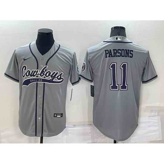 Men Dallas Cowboys #11 Micah Parsons Grey Cool Base Stitched Baseball Jersey