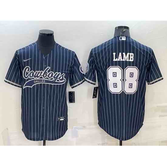 Men Dallas Cowboys #88 CeeDee Lamb Navy With Patch Cool Base Stitched Baseball Jersey