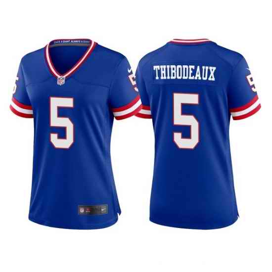 Women New York Giants #5 Kayvon Thibodeaux Royal Classic Retired Player Stitched Game Jersey