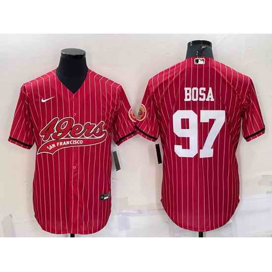 Men San Francisco 49ers #97 Nick Bosa Red With Patch Cool Base Stitched Baseball Jersey