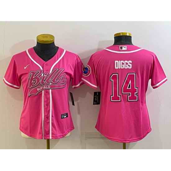 Women Buffalo Bills #14 Stefon Diggs Pink With Patch Cool Base Stitched Baseball Jersey