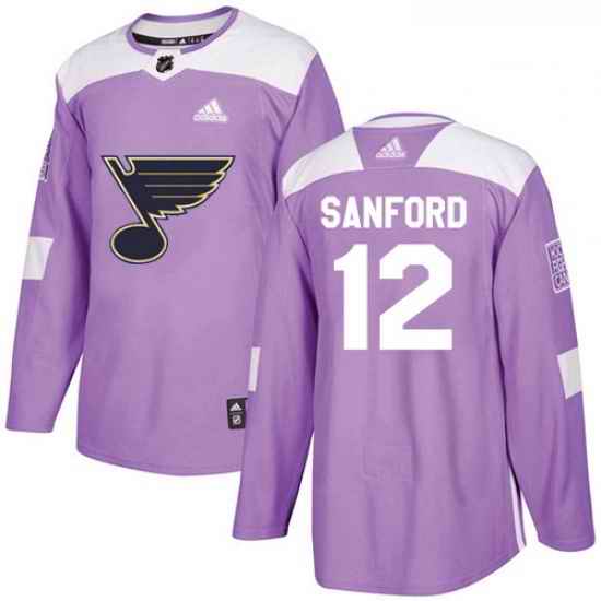 Youth Adidas St Louis Blues #12 Zach Sanford Authentic Purple Fights Cancer Practice NHL Jersey