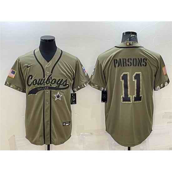 Men Dallas Cowboys #11 Micah Parsons 2022 Olive Salute To Service Cool Base Stitched Baseball Jersey