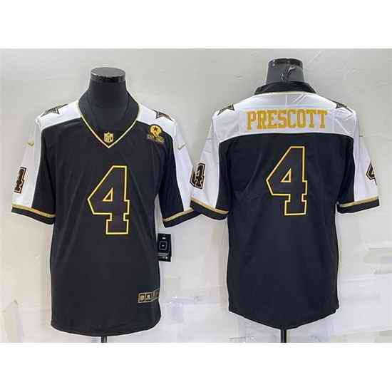 Men Dallas Cowboys #4 Dak Prescott Black Gold Thanksgiving With Patch Stitched Jersey