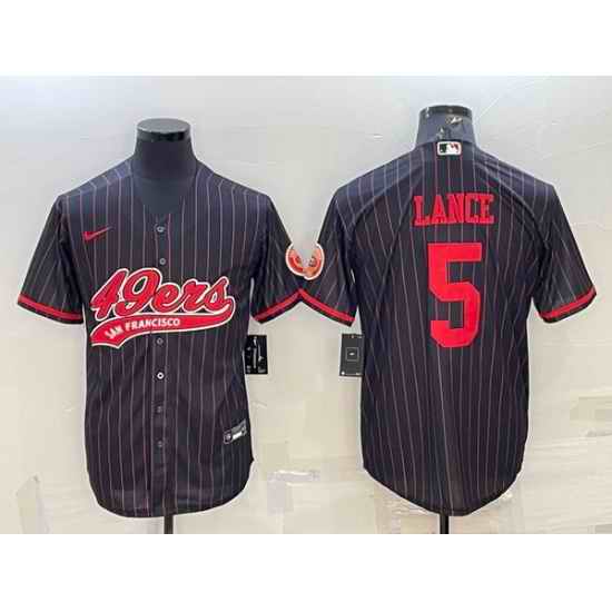 Men San Francisco 49ers #5 Trey Lance Black With Patch Cool Base Stitched Baseball Jersey