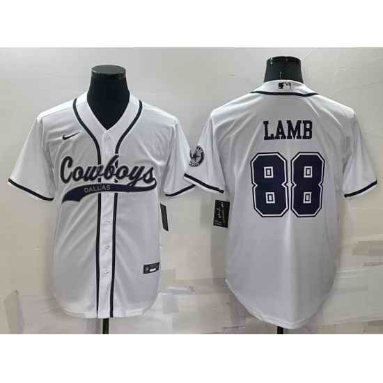 Men Dallas Cowboys #88 CeeDee Lamb White Cool Base Stitched Baseball Jersey