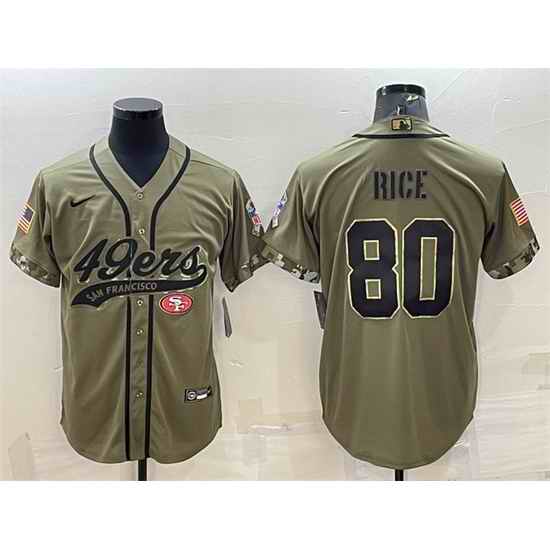 Men San Francisco 49ers #80 Jerry Rice 2022 Olive Salute To Service Cool Base Stitched Baseball Jersey