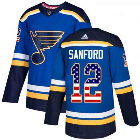Youth Adidas St Louis Blues #12 Zach Sanford Authentic Blue USA Flag Fashion NHL Jersey