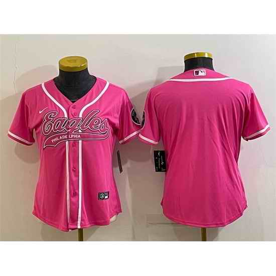 Women Philadelphia Eagles Blank Pink With Patch Cool Base Stitched Baseball Jersey