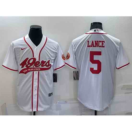 Men San Francisco 49ers #5 Trey Lance White Cool Base Stitched Baseball Jersey