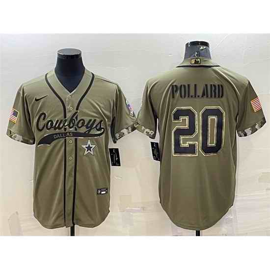 Men Dallas Cowboys #20 Tony Pollard 2022 Olive Salute To Service Cool Base Stitched Baseball Jersey