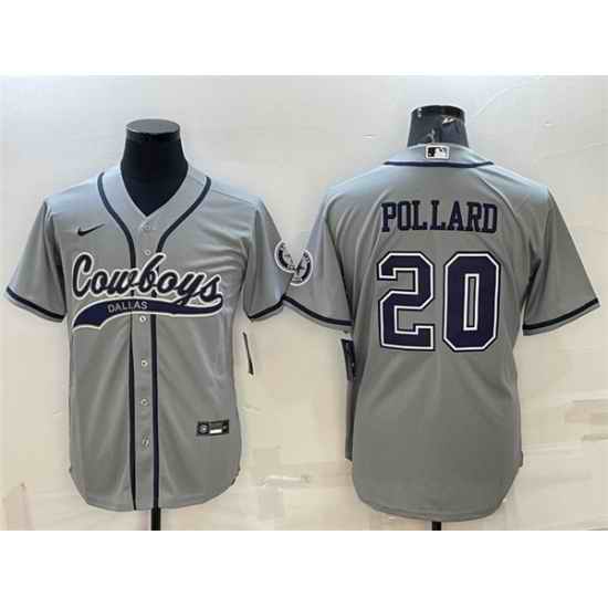 Men Dallas Cowboys #20 Tony Pollard Grey With Patch Cool Base Stitched Baseball Jersey