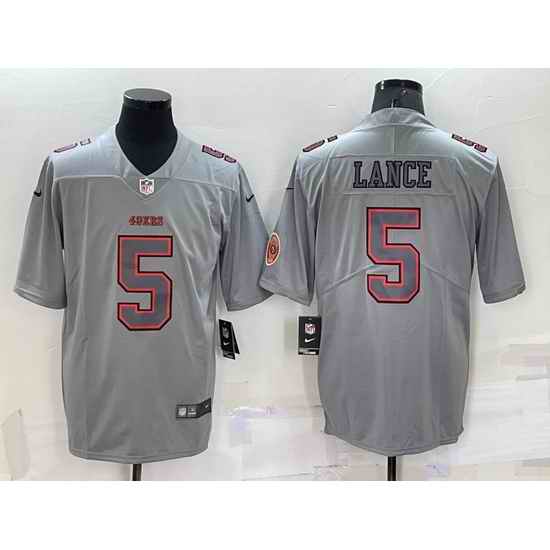 Men San Francisco 49ers #5 Trey Lance Grey With Patch Atmosphere Fashion Stitched Jersey