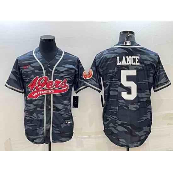 Men San Francisco 49ers #5 Trey Lance Grey Camo With Patch Cool Base Stitched Baseball Jersey