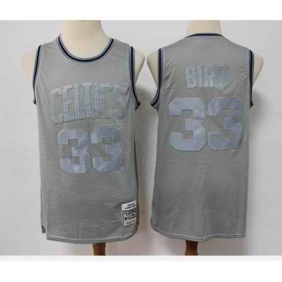 Men Boston Celtics #33 Larry Bird Grey Throwback Stitched Basketball Jersey