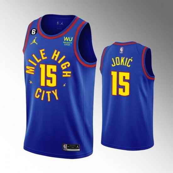 Men Denver Nuggets #15 Nikola Jokic With Memorial PatchBlue 2022 23 Statement Edition Stitched Jersey
