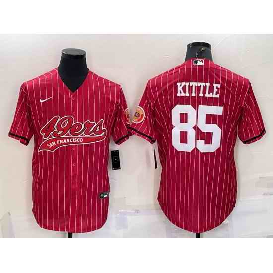 Men San Francisco 49ers #85 George Kittle Red With Patch Cool Base Stitched Baseball Jersey