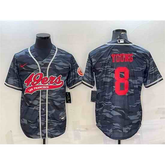 Men San Francisco 49ers #8 Steve Young Grey Red Camo With Patch Cool Base Stitched Baseball Jersey
