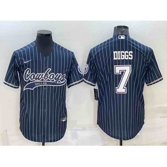 Men Dallas Cowboys #7 Trevon Diggs Navy With Patch Cool Base Stitched Baseball Jersey