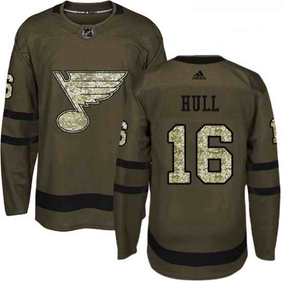 Youth Adidas St Louis Blues #16 Brett Hull Premier Green Salute to Service NHL Jersey