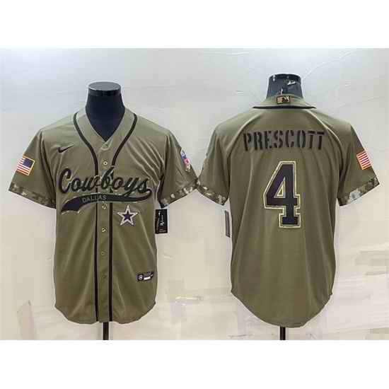 Men Dallas Cowboys #4 Dak Prescott 2022 Olive Salute To Service Cool Base Stitched Baseball Jersey