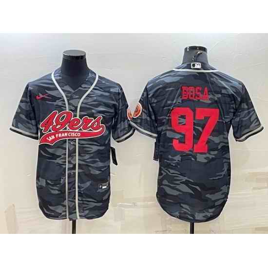 Men San Francisco 49ers #97 Nick Bosa Grey Red Camo With Patch Cool Base Stitched Baseball Jersey