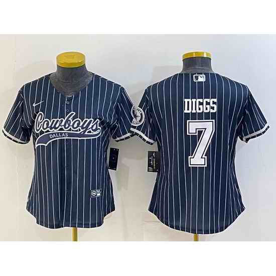 Women Dallas Cowboys #7 Trevon Diggs Navy With Patch Cool Base Stitched Baseball Jersey
