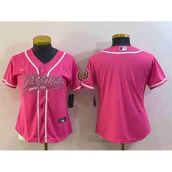Women Minnesota Vikings Blank Pink With Patch Cool Base Stitched Baseball Jersey