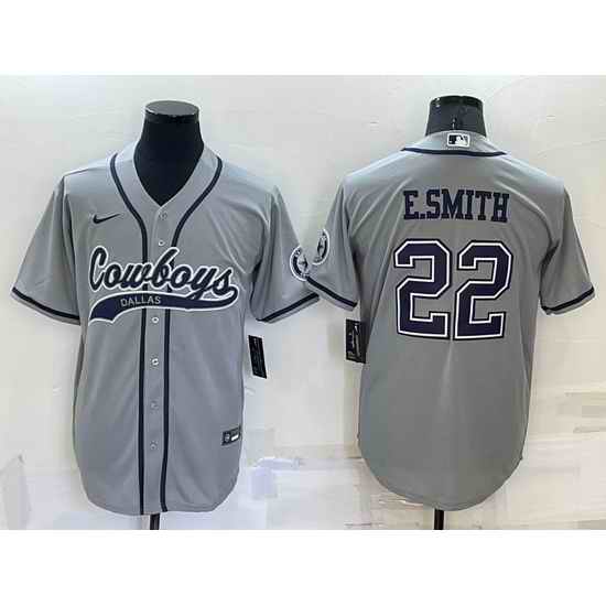 Men Dallas Cowboys #22 Emmitt Smith Grey Cool Base Stitched Baseball Jersey