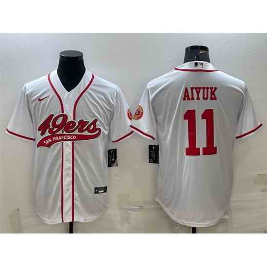Men San Francisco 49ers #11 Brandon Aiyuk White With Patch Cool Base Stitched Baseball Jersey