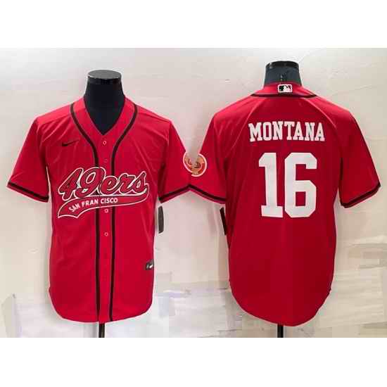 Men San Francisco 49ers #16 Joe Montana Red Cool Base Stitched Baseball Jersey