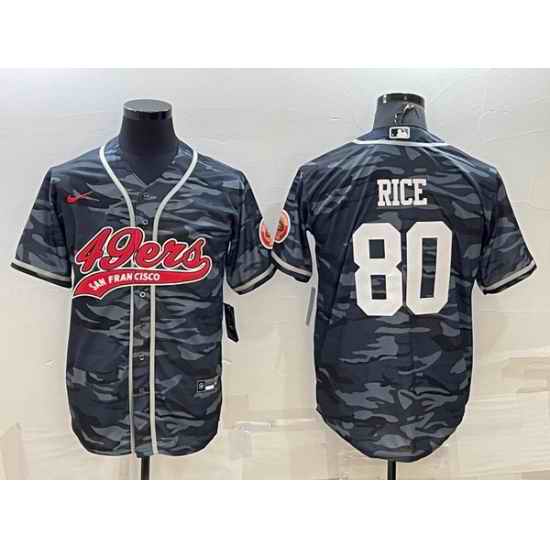 Men San Francisco 49ers #80 Jerry Rice Grey Camo With Patch Cool Base Stitched Baseball Jersey