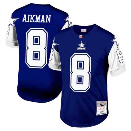 Men Dallas Cowboys #8 Troy Aikman Navy 1995 Mitchell  26 Ness Stitched Football Jersey