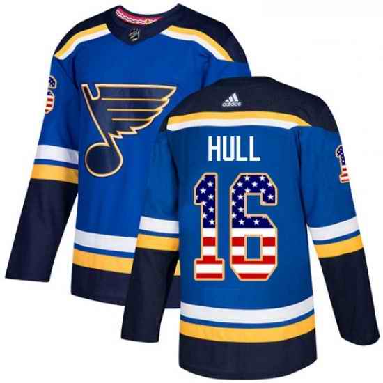 Youth Adidas St Louis Blues #16 Brett Hull Authentic Blue USA Flag Fashion NHL Jersey