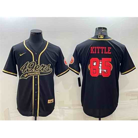 Men San Francisco 49ers #85 George Kittle Black Gold Team Big Logo With Patch Cool Base Stitched Baseball Jersey