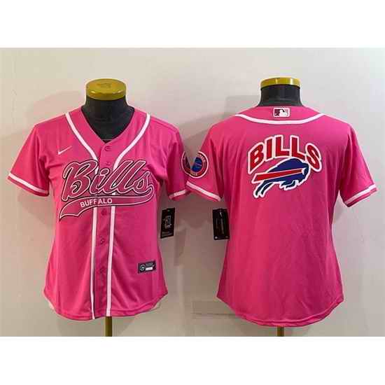 Women Buffalo Bills Pink Team Big Logo With Patch Cool Base Stitched Baseball Jersey