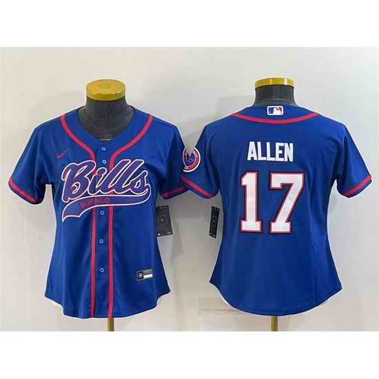 Women Buffalo Bills #17 Josh Allen Royal With Patch Cool Base Stitched Baseball Jersey
