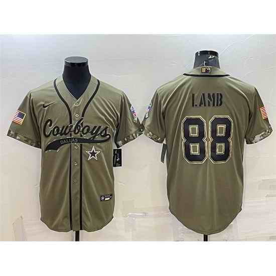 Men Dallas Cowboys #88 CeeDee Lamb 2022 Olive Salute To Service Cool Base Stitched Baseball Jersey