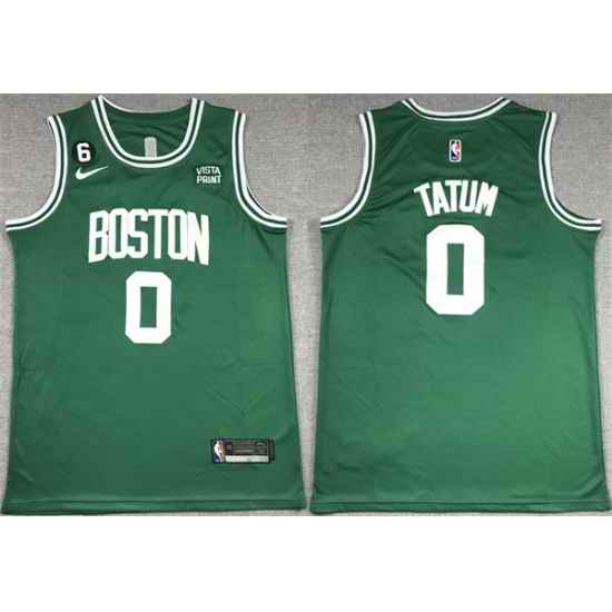 Men Boston Celtics #0 Jayson Tatum Green No 6 Patch Stitched Basketball Jersey