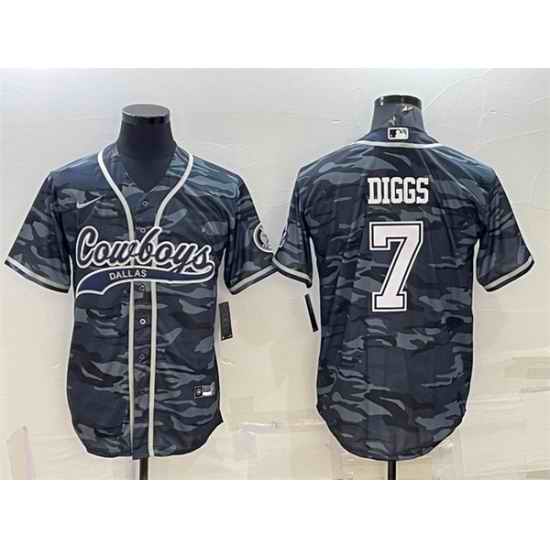 Men Dallas Cowboys #7 Trevon Diggs Grey Camo With Patch Cool Base Stitched Baseball Jersey