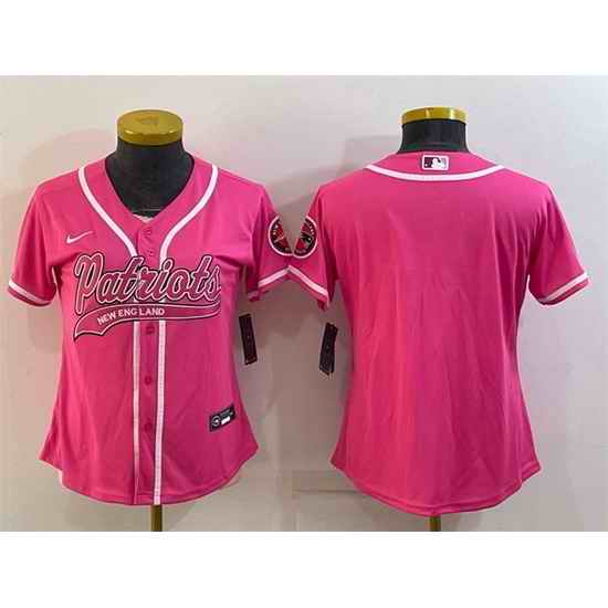 Women New England Patriots Blank Pink With Patch Cool Base Stitched Baseball Jersey