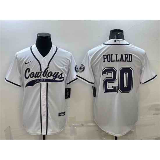 Men Dallas Cowboys #20 Tony Pollard White With Patch Cool Base Stitched Baseball Jersey